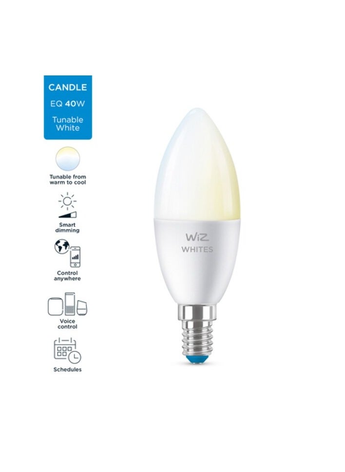 WiZ Smart Bulb Candle LED White C37 E14 470lm Wi-Fi ( Compatible With Google Assistant, Alexa & Siri)- 3 White Bulbs Bundle,