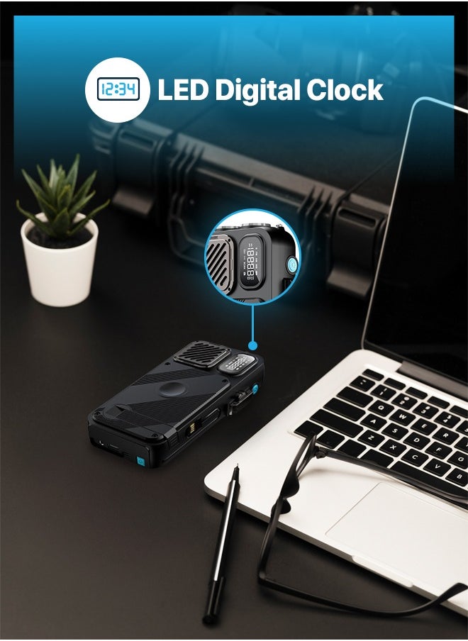 16000 mAh PowerBank 16000mAh with FM Radio/ Solar Wireless Charging / Hand Crank Generator / Watch Wireless Charger / LED Light / Digital Clock / Integrated Cable/ Speaker /20W PD Camping Powerbank - Black