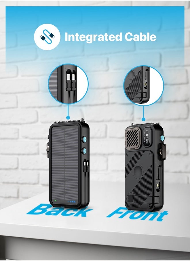 16000 mAh PowerBank 16000mAh with FM Radio/ Solar Wireless Charging / Hand Crank Generator / Watch Wireless Charger / LED Light / Digital Clock / Integrated Cable/ Speaker /20W PD Camping Powerbank - Black