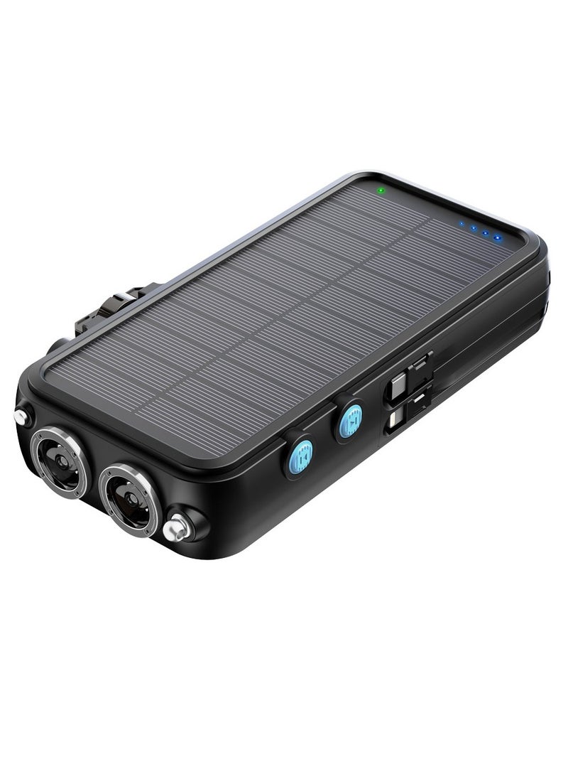 16000 mAh PowerBank 16000mAh with FM Radio/ Solar Wireless Charging / Hand Crank Generator / Watch Wireless Charger / LED Light / Digital Clock / Integrated Cable/ Speaker /20W PD Camping Powerbank - Black