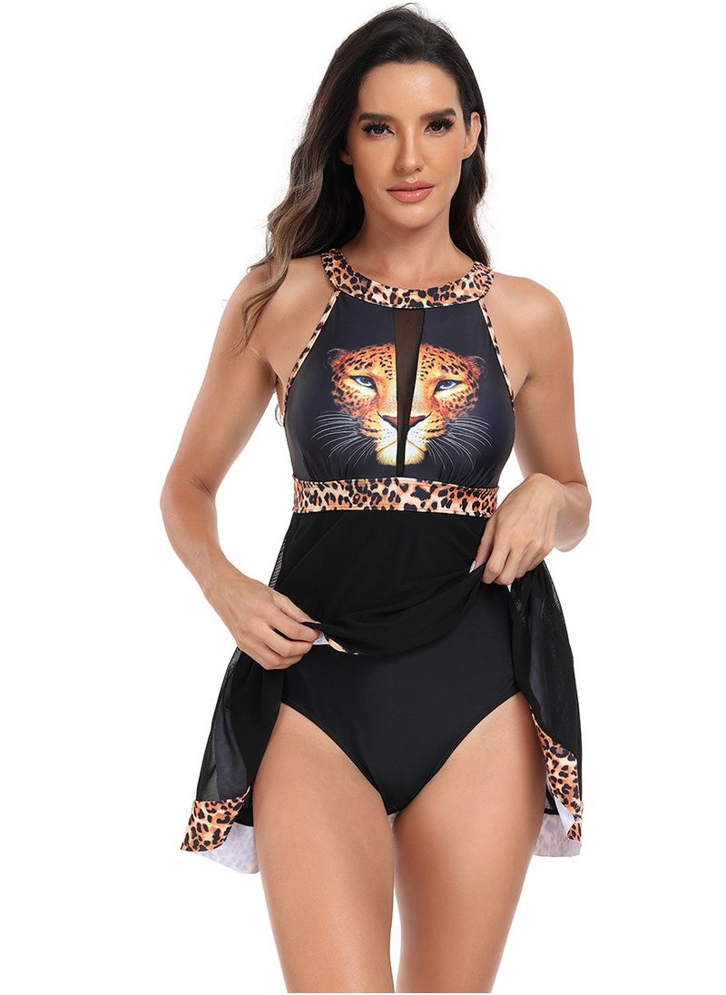 Womens Animal Printed Swimsuits Tummy Control Swim Dress One Piece Swimwear Bathing Suits