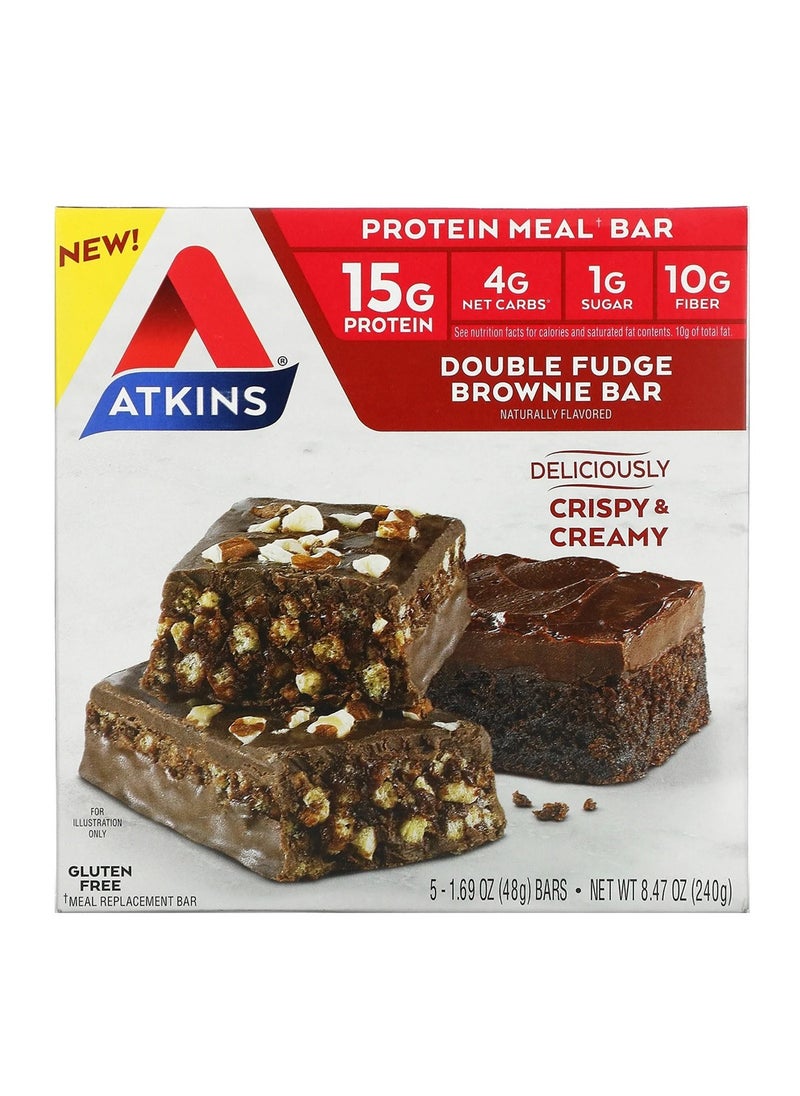 Atkins, Protein Meal Bar, Double Fudge Brownie Bar, 5 Bars, 1.69 oz (48 g) Each