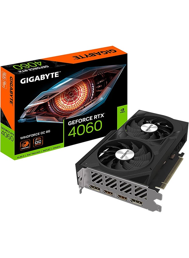 GeForce RTX 4060 WINDFORCE OC 8GB GDDR6 Graphics Card, 2475 MHz Core Clock, 3072 CUDA Cores, PCIe 4.0, Dual DP 1.4a & HDMI 2.1a, Ray Tracing, DLSS 3, Dual Fans, 4K Gaming, Low Power Consumption | GV-N4060WF2OC-8GD Black