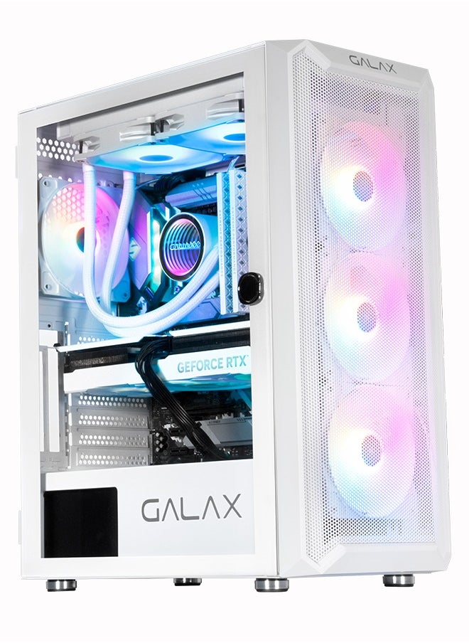 GALAX PC Case (REV-07 W) , 4 pre install aRGB colling fan, ATX, M-ATX, ITX, 4 ARGB Fans, Left-Tempered Glass, USB3.0 Port(s)-1, HD Audio Support-1, Water Cooling Support (Radiator Size) | WHITE