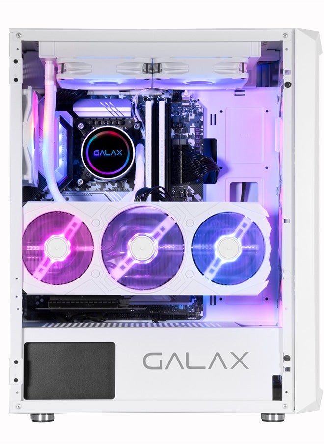 GALAX PC Case (REV-07 W) , 4 pre install aRGB colling fan, ATX, M-ATX, ITX, 4 ARGB Fans, Left-Tempered Glass, USB3.0 Port(s)-1, HD Audio Support-1, Water Cooling Support (Radiator Size) | WHITE