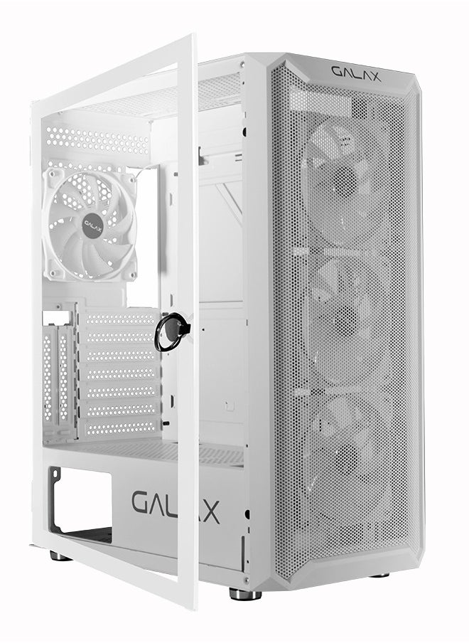 GALAX PC Case (REV-07 W) , 4 pre install aRGB colling fan, ATX, M-ATX, ITX, 4 ARGB Fans, Left-Tempered Glass, USB3.0 Port(s)-1, HD Audio Support-1, Water Cooling Support (Radiator Size) | WHITE