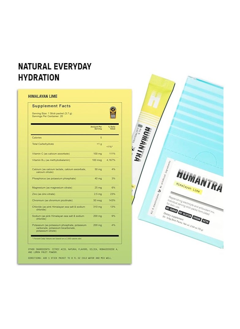 Himalayan Lime Hydration Packets Zero Calorie Zero Sugar Electrolyte Hydration Multiplier w/Essential Minerals Boost Immune And Metabolic Functions Electrolytes Powder Immune Support