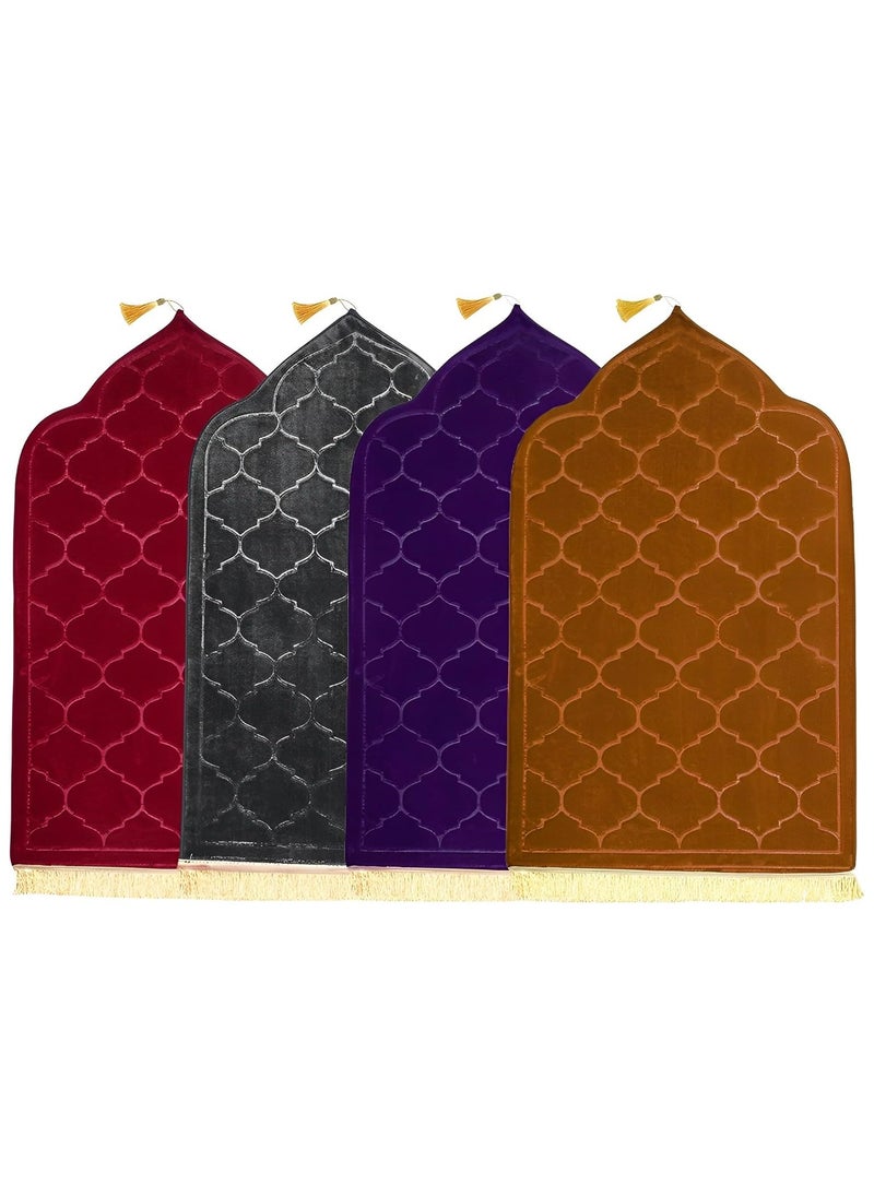 Pack of 4 Prayer Mats 70x110cm Anti-Slip Velvet Top Islamic Prayer Rug New Dome Design Thick Padded Sajadah Prayer Mat for Kids Men Women Eid Gift Ramadan Prayer Mat Multicolor