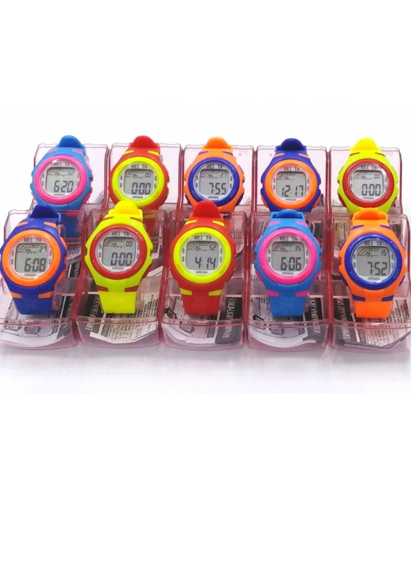 Colourful Digital  Children Wristwatches, Set of 10, Assorted Colours