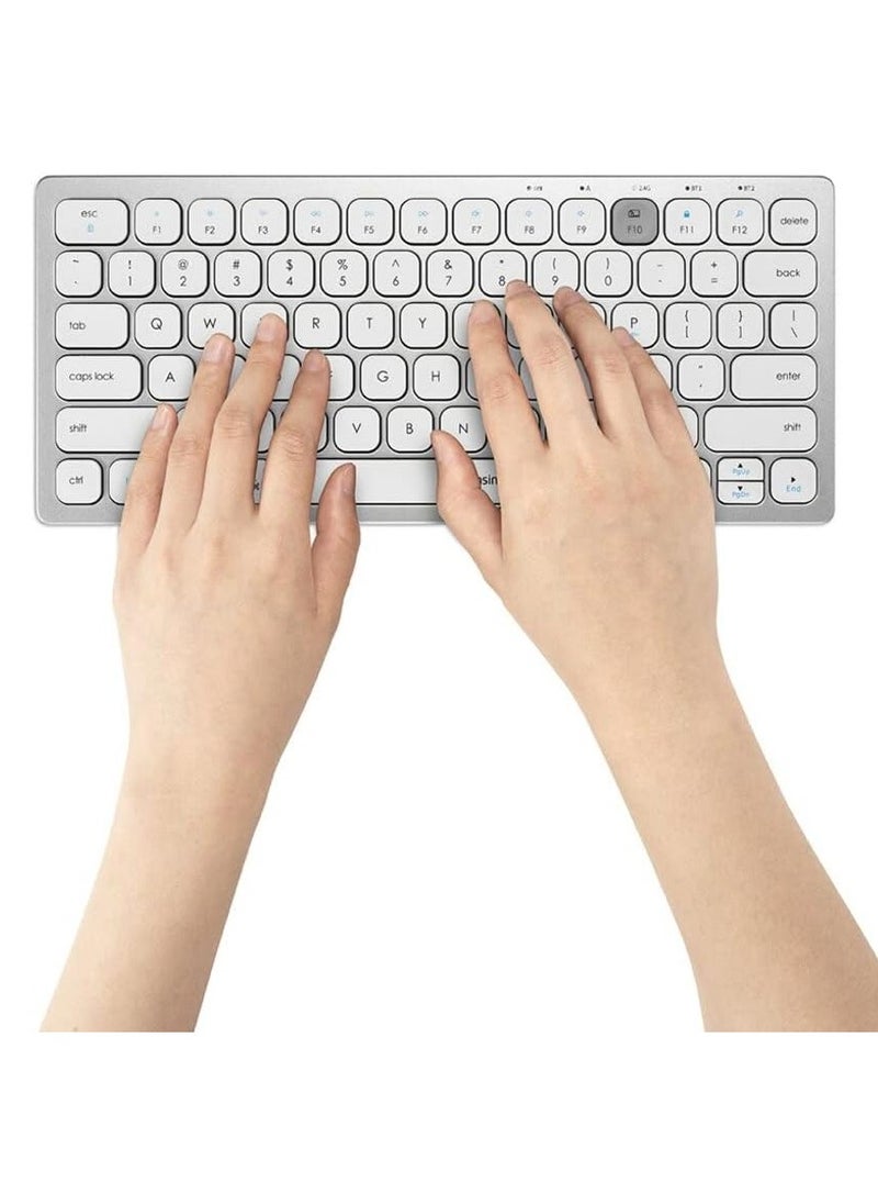 Wireless Mini Keyboard via Bluetooth or USB 3.0, Compact QWERTY IT Multi-Device and Dual Wireless, Compatible with Windows, Mac, iOS and Chrome OS Arabic