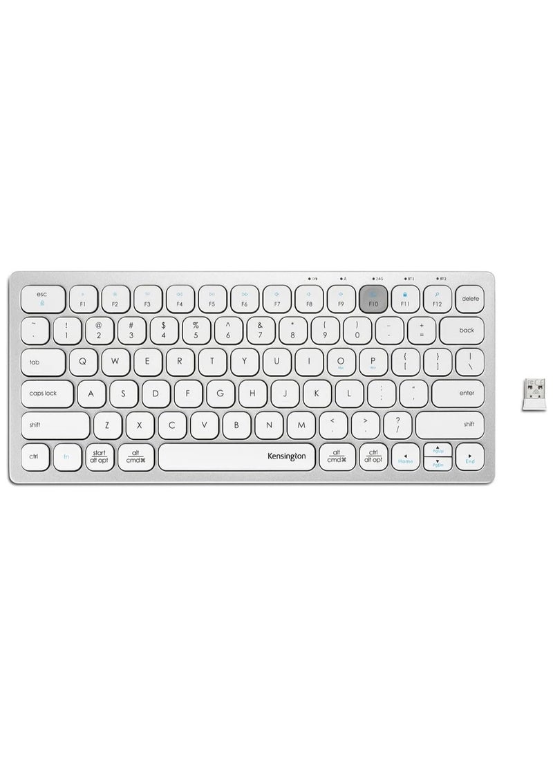 Wireless Mini Keyboard via Bluetooth or USB 3.0, Compact QWERTY IT Multi-Device and Dual Wireless, Compatible with Windows, Mac, iOS and Chrome OS Arabic