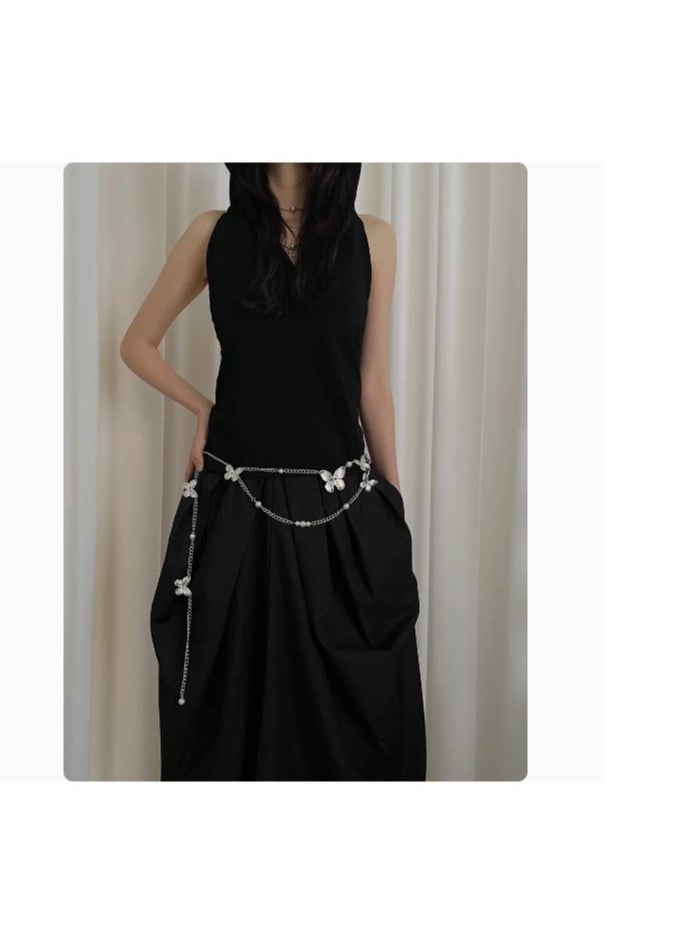 Pearl Butterfly Waist Chain Multi layer Design Belt Versatile Dress Accessories