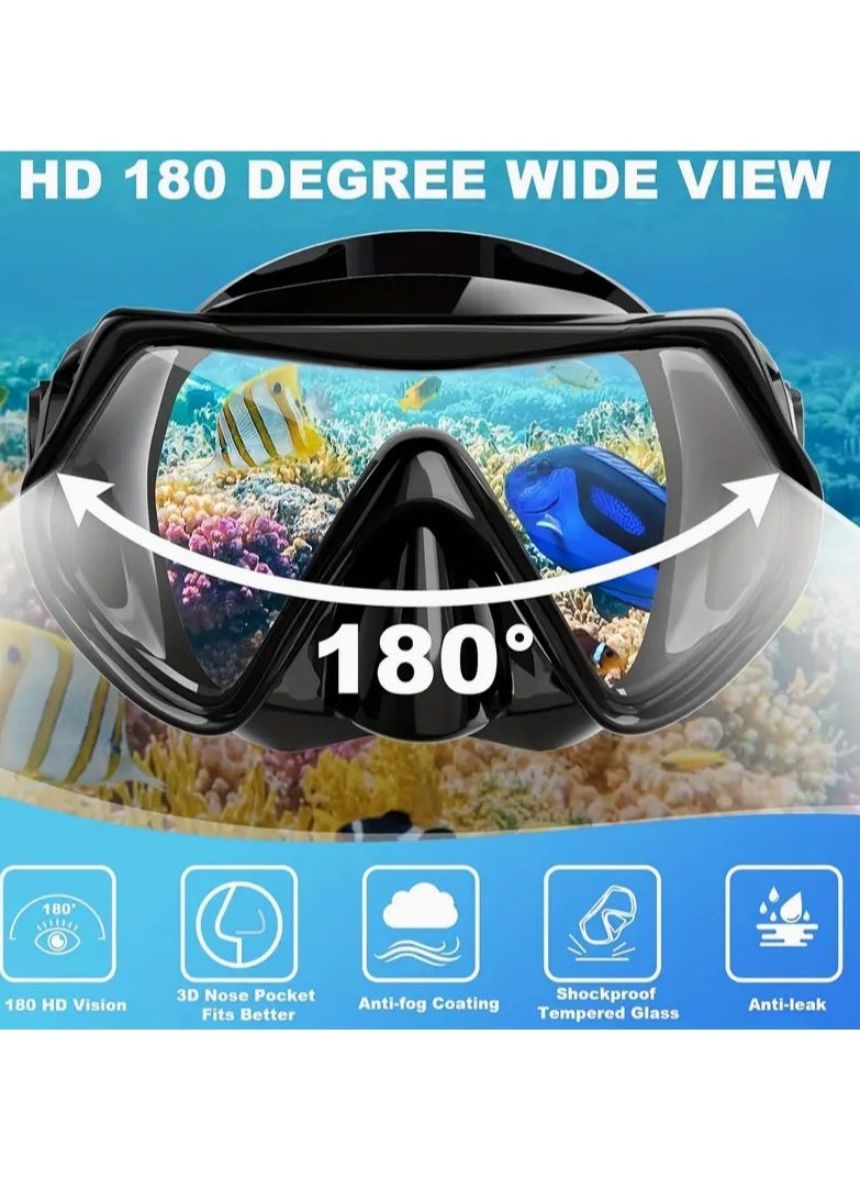 Snorkeling Mask Full Face with 180° Panoramic View, Anti-Fog & Anti-Leak Design, Foldable Breathing Tube, Adjustable Strap, Camera Mount, Ideal for Adults & Kids, Scuba Diving & Swimming Gear