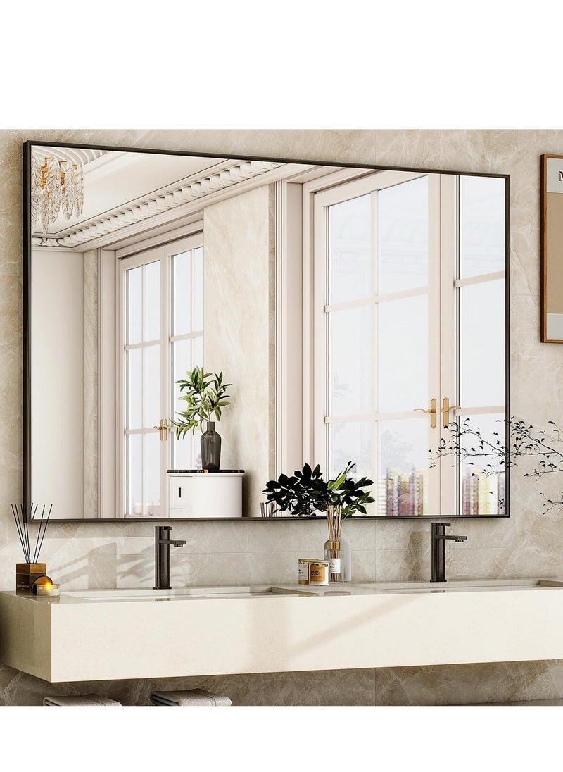 Bathroom Mirror,Black Rectangle Mirror,Wall Mounted Bathroom Frame Vanity Mirror with Square Corner for Bedroom Living Room, Entryway Hangs Horizontal