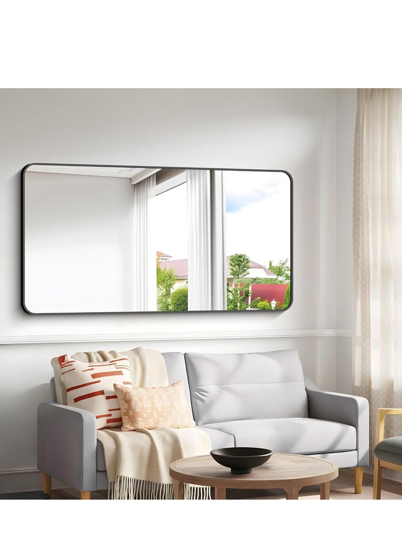 Bathroom Mirror,Black Rectangle Mirror,Wall Mounted Bathroom Frame Vanity Mirror with Square Corner for Bedroom Living Room, Entryway Hangs Horizontal