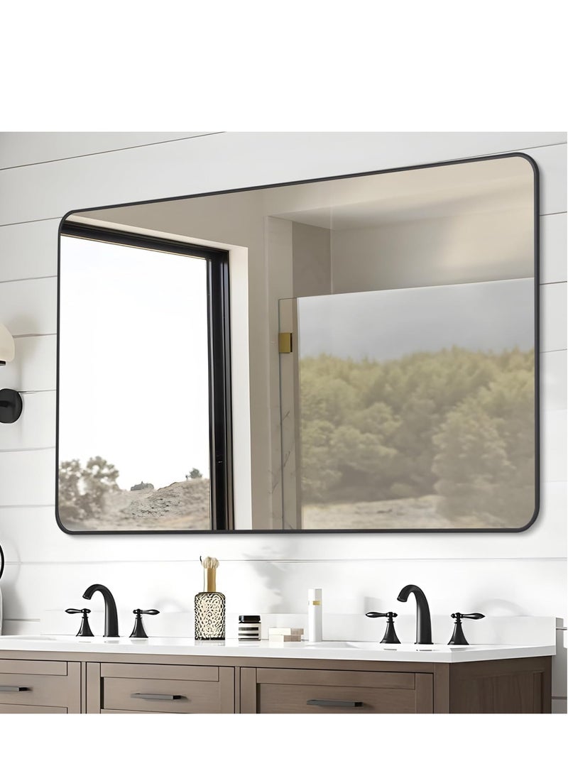 Bathroom Mirror,Black Rectangle Mirror,Wall Mounted Bathroom Frame Vanity Mirror with Square Corner for Bedroom Living Room, Entryway Hangs Horizontal