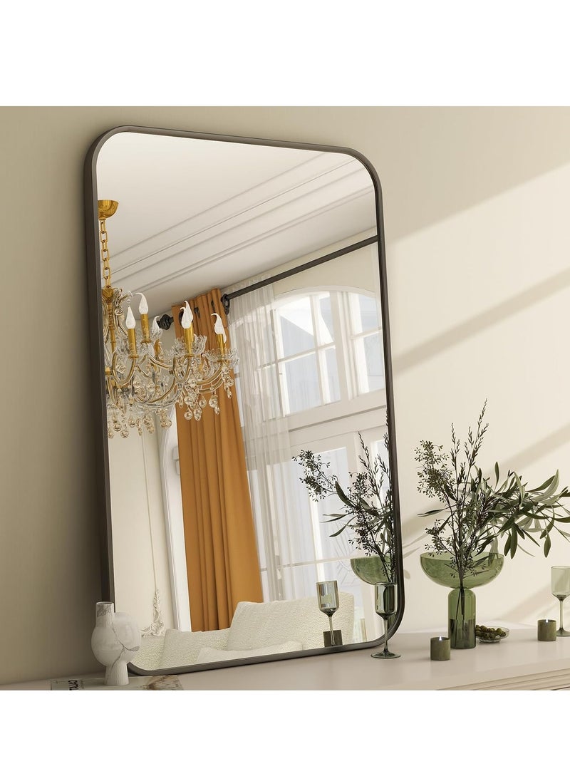 Bathroom Mirror 20 x 28 Inches, Black Wall Mirror Aluminum Frame Wall Mounted Rounded Corner Modern Mirror for Bathroom Bedroom Entryway Living Room