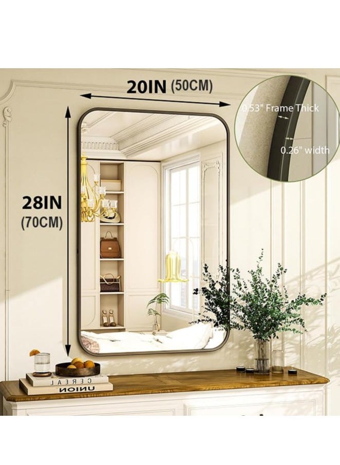 Bathroom Mirror 20 x 28 Inches, Black Wall Mirror Aluminum Frame Wall Mounted Rounded Corner Modern Mirror for Bathroom Bedroom Entryway Living Room