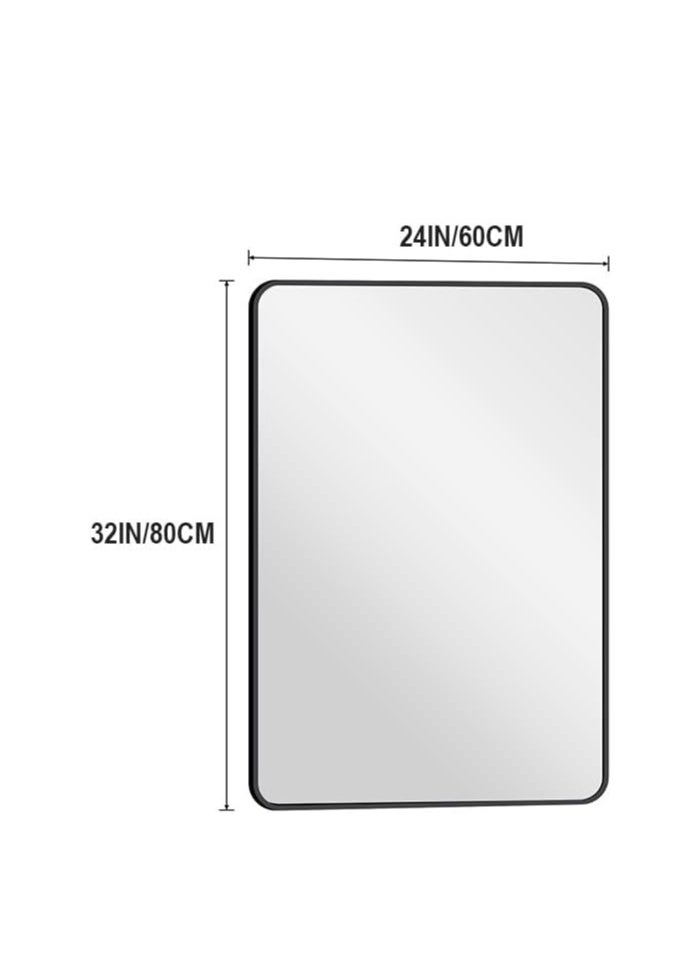 Bathroom Mirror 24 x 32 Inches, Black Wall Mirror Aluminum Frame Wall Mounted Rounded Corner Modern Mirror for Bathroom Bedroom Entryway Living Room