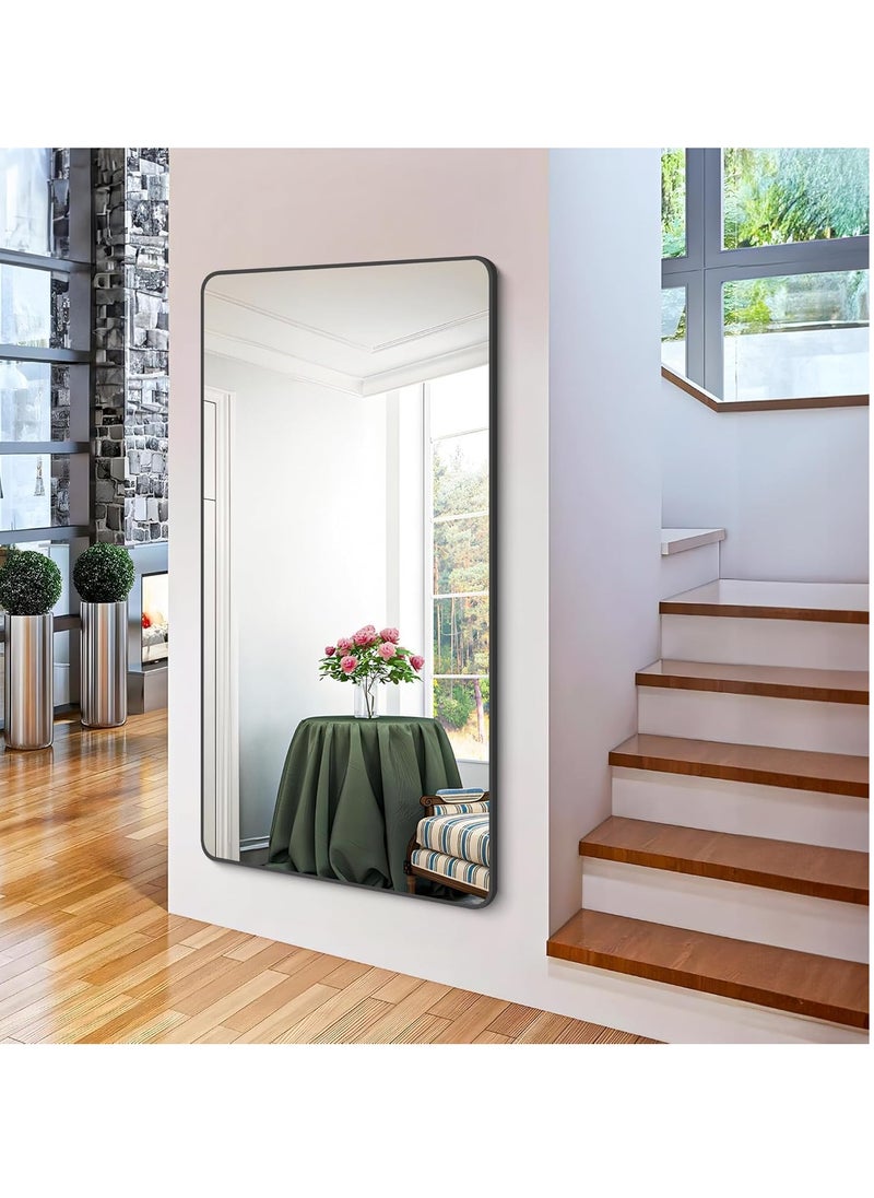 Bathroom Mirror 32 x 48 Inches, Black Wall Mirror Aluminum Frame Wall Mounted Rounded Corner Modern Mirror for Bathroom Bedroom Entryway Living Room