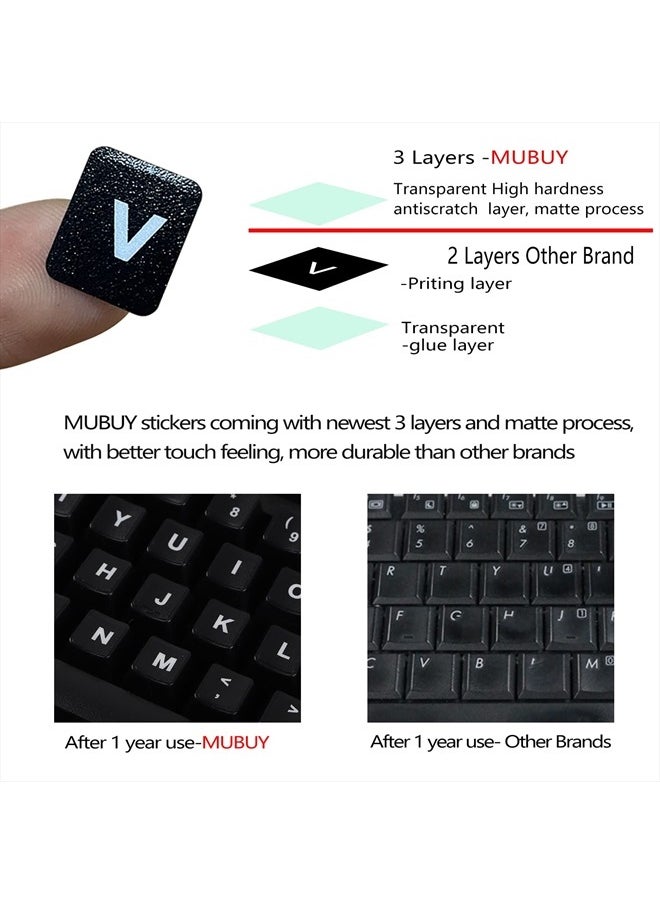 2 Pack Universal Arabic Keyboard Stickers, Transparent Background, with White Lettering for Computer Laptop Notebook Desktop, Replacement Computer Keyboard Stickers (Arabic)