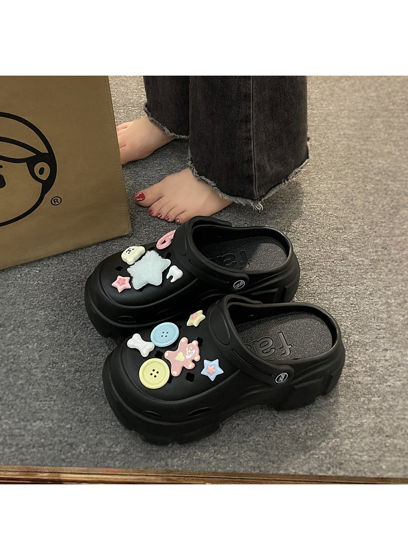 2023 Cartoon Platform Slides Womens Summer OutdoorBlack Black