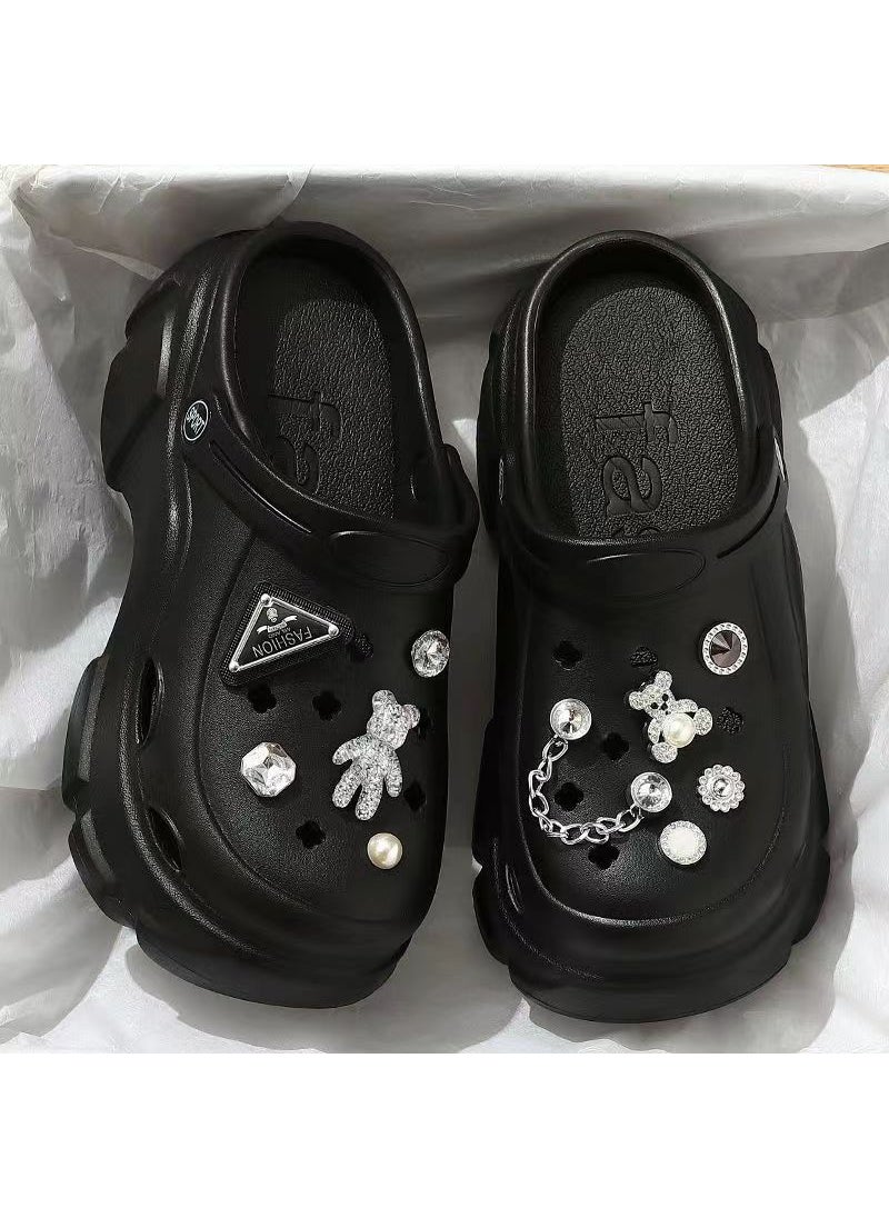 Thick Sole Cartoon Bear Womens Clogs with Rhinestones8388 black [Diamond Bear]] 8388 black [Diamond Bear]]