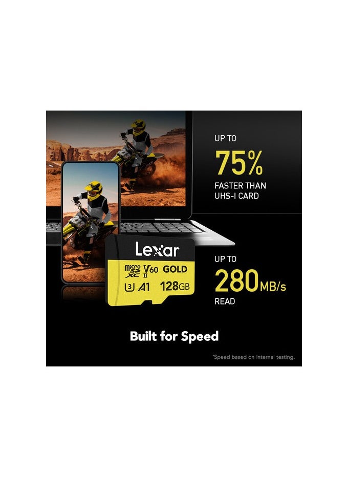 Lexar 128GB Professional GOLD UHS-II microSDXC Memory Card