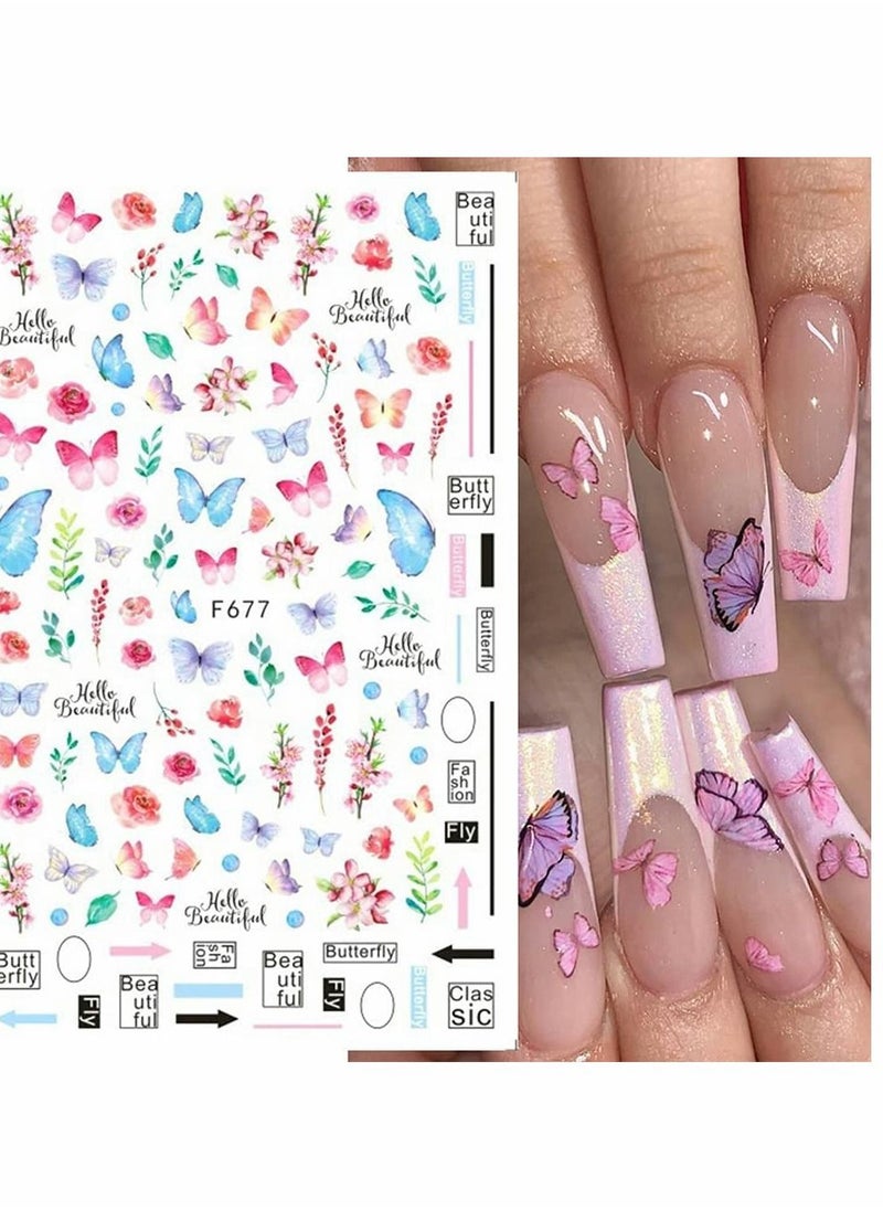 Butterfly Nail Art Stickers TERRIFI Self Adhesive Nail Decals Vanessa Nail Designs Decorations for Nail Gel Polish 10 Sheets