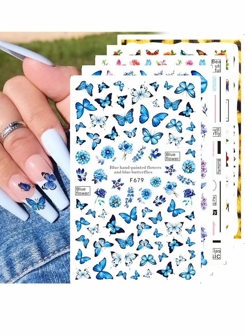 Butterfly Nail Art Stickers TERRIFI Self Adhesive Nail Decals Vanessa Nail Designs Decorations for Nail Gel Polish 10 Sheets