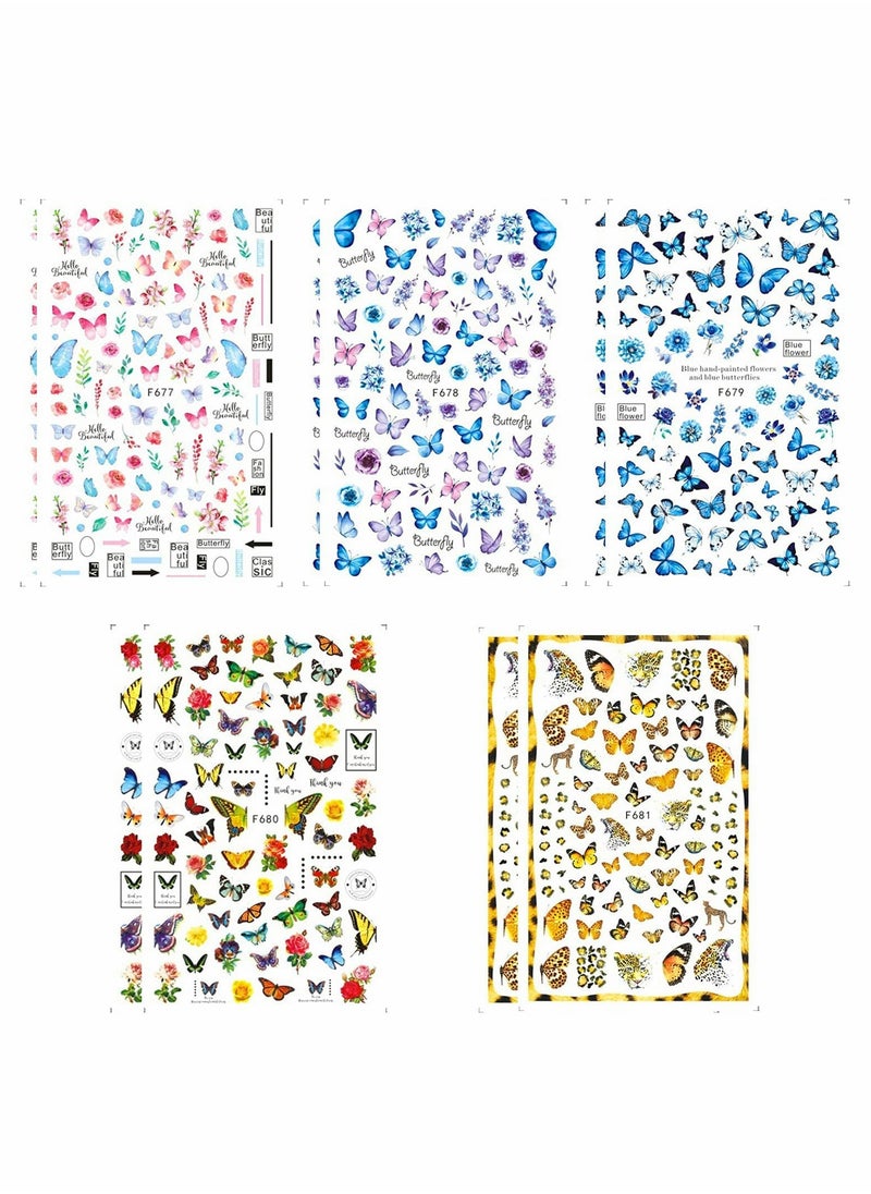 Butterfly Nail Art Stickers TERRIFI Self Adhesive Nail Decals Vanessa Nail Designs Decorations for Nail Gel Polish 10 Sheets