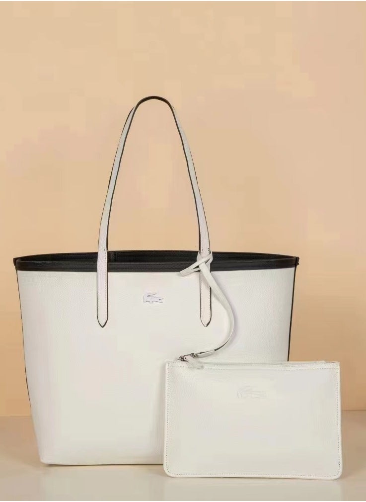 Lacoste Women's Anna Classic Large Capacity Reversible Bicolour Tote Bag Black/White