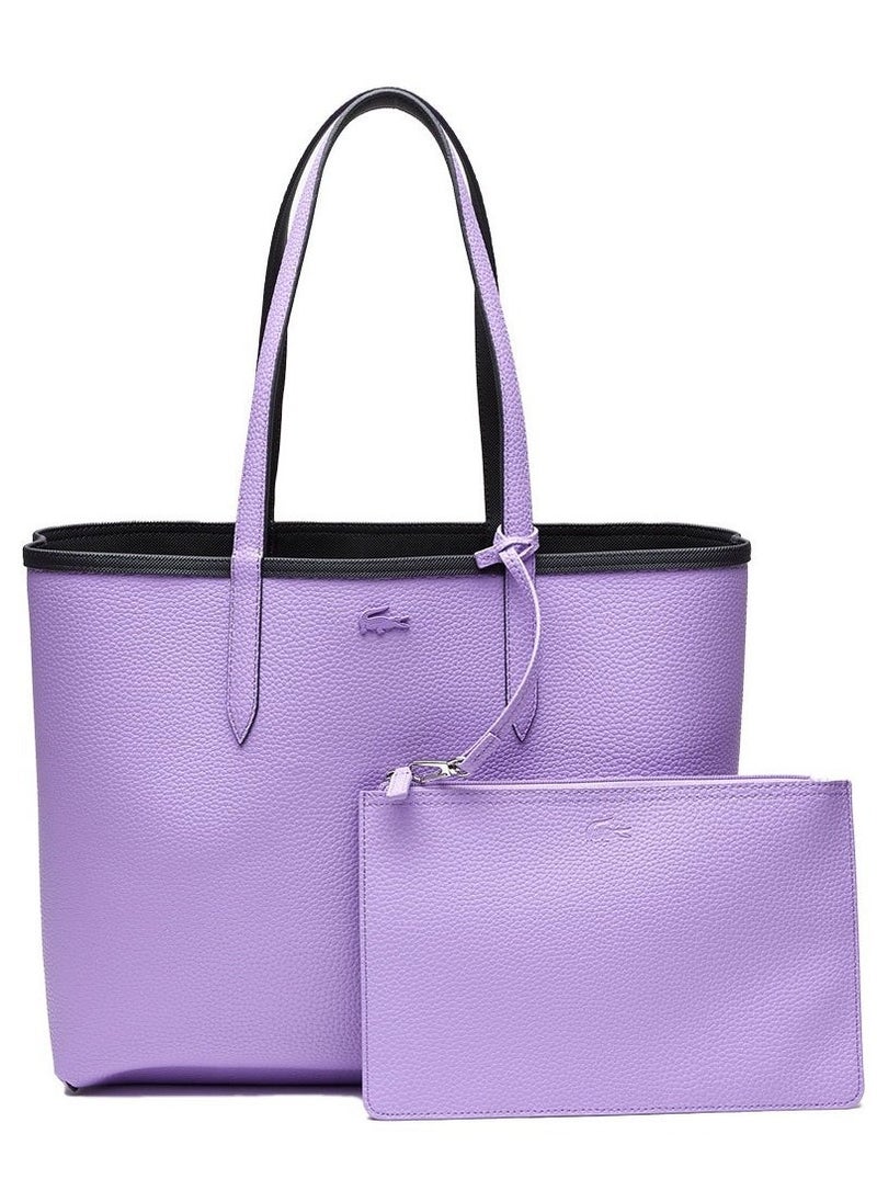 Lacoste Women's Anna Tote Bag Classic Large Capacity Reversible Bicolour Handbag,Black/Purple