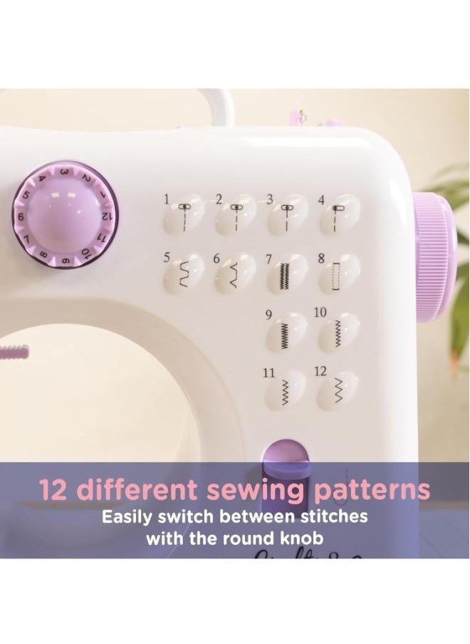 Sewing Machine for Beginners with Built-in LED Light and Foot Pedal 12 Stitches Mini Sewing Machine Including Overlock Singer Pfaff White Purple