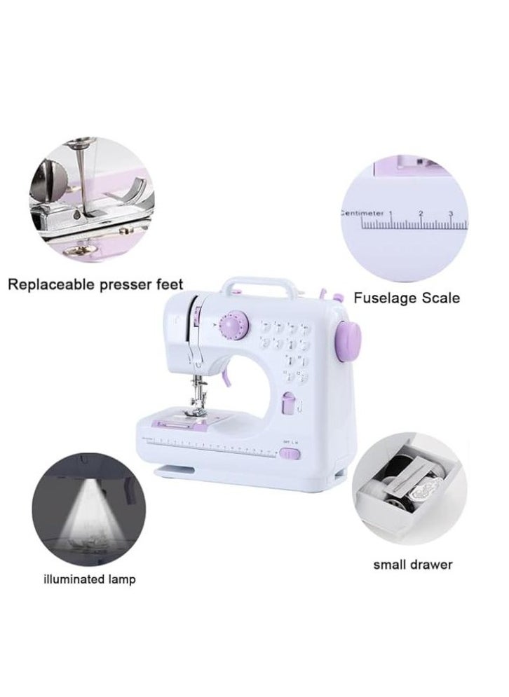 Sewing Machine for Beginners with Built-in LED Light and Foot Pedal 12 Stitches Mini Sewing Machine Including Overlock Singer Pfaff White Purple