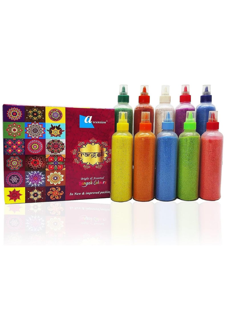 Ascension 10 Rangoli Powder Colors Bottles 4 Stencils and 2 Fillers Design Creativity Floor Rangoli Art Colours