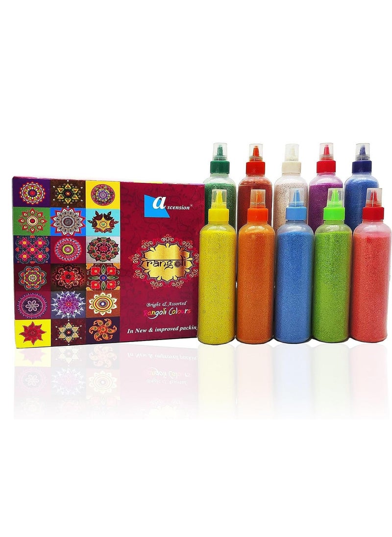 Ascension 10 Rangoli Powder Colors Bottles 4 Stencils and 2 Fillers Design Creativity Floor Rangoli Art Colours