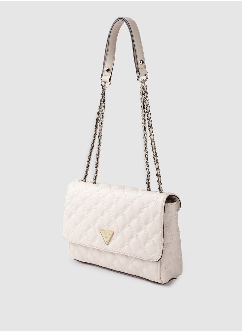 Off White Quilted Structured Shoulder Bag