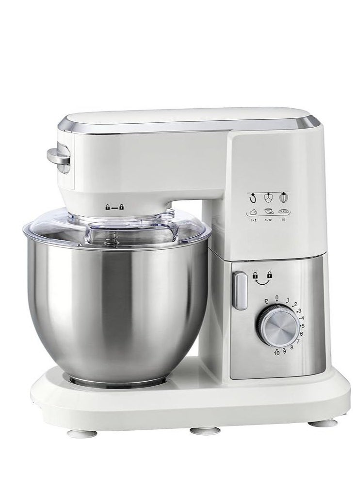 Stand Mixer Kitchen Machine, 1000W, 6L Stainless Steel Bowl, 10 Speeds + Pulse, Planetary Action, with Dough Hook, Beater, Whisk Attachments, Tilt-Head Design - White, MKM100-B