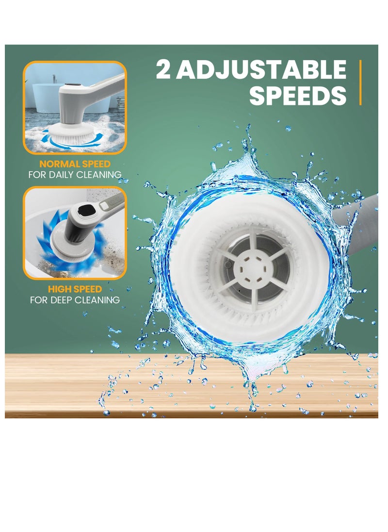 Electric Spin Scrubber Cleaning Brush with 6 Replaceable Brush Heads, Rechargeable Cordless Power Scrubber Cordless Spin Scrubber with 2 Adjustable Speeds for Kitchen, Kitchen, Bathroom, Bathtub