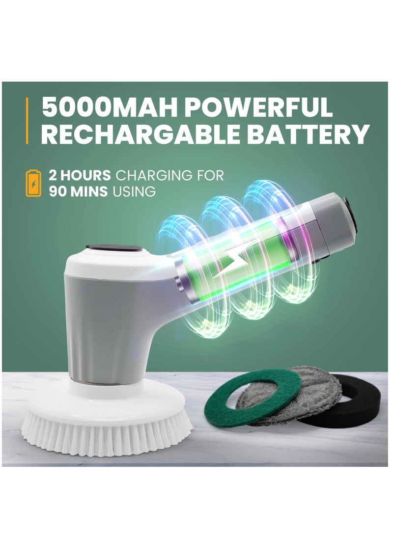 Electric Spin Scrubber Cleaning Brush with 6 Replaceable Brush Heads, Rechargeable Cordless Power Scrubber Cordless Spin Scrubber with 2 Adjustable Speeds for Kitchen, Kitchen, Bathroom, Bathtub
