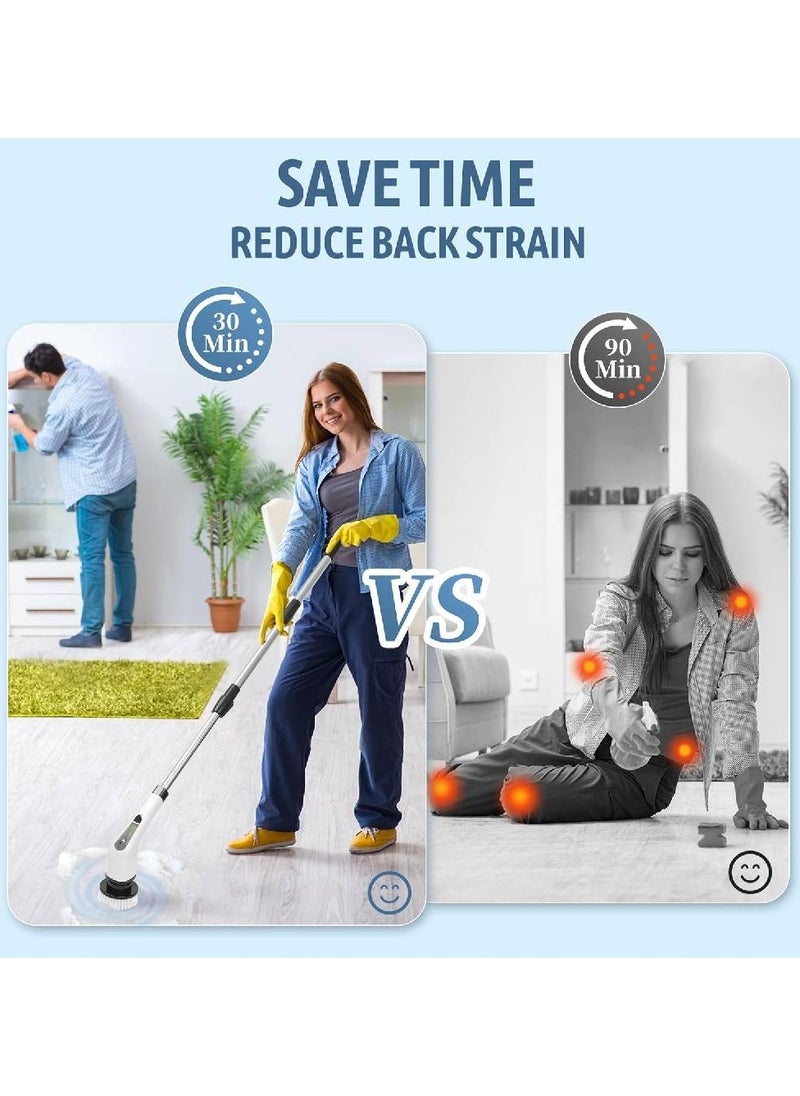 Electric Spin Scrubber, Cordless Cleaning Brush Scrubber for Home with Long Handle, Electric Shower Scrubber, Power Scrubber with 8 Brush Heads for Bathtub Tile Floor Glass Car
