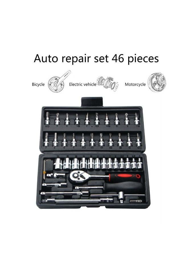 46-Piece Auto Repair Set Silver/Red/Black