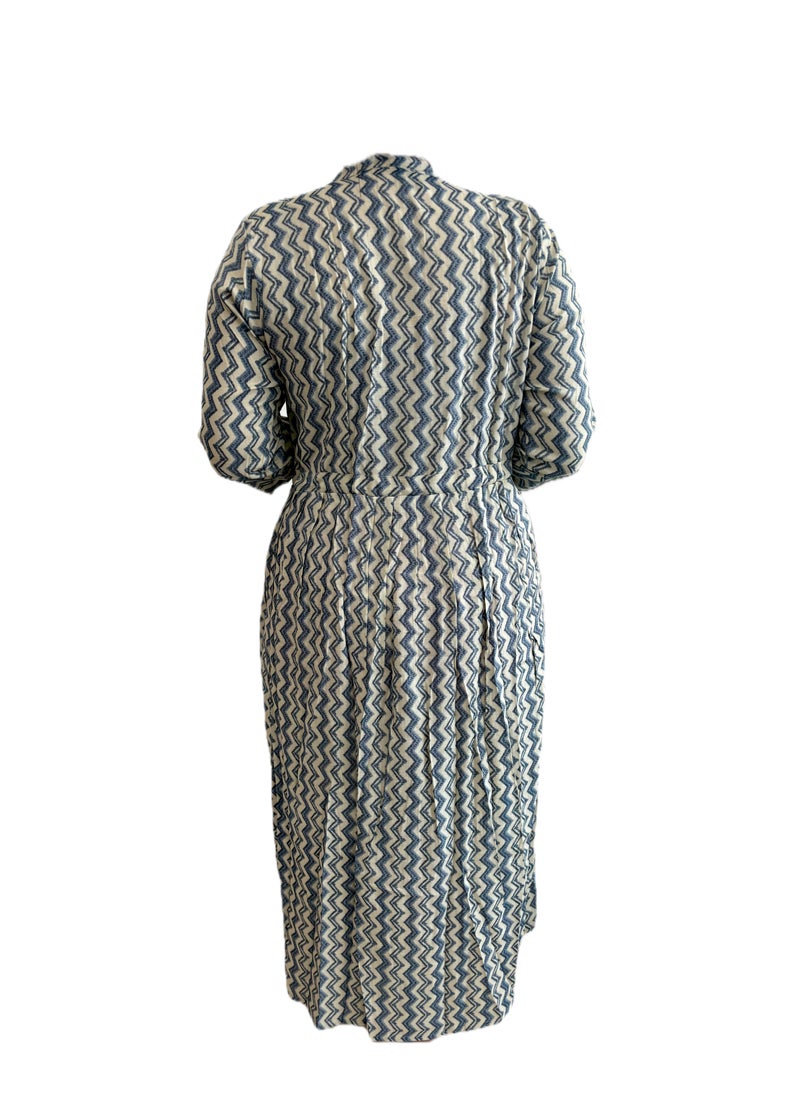 Zebees Zig-Zag Patterned Maternity & Feeding Dress, Blue and Beige, Size XXL, Comfortable & Stylish