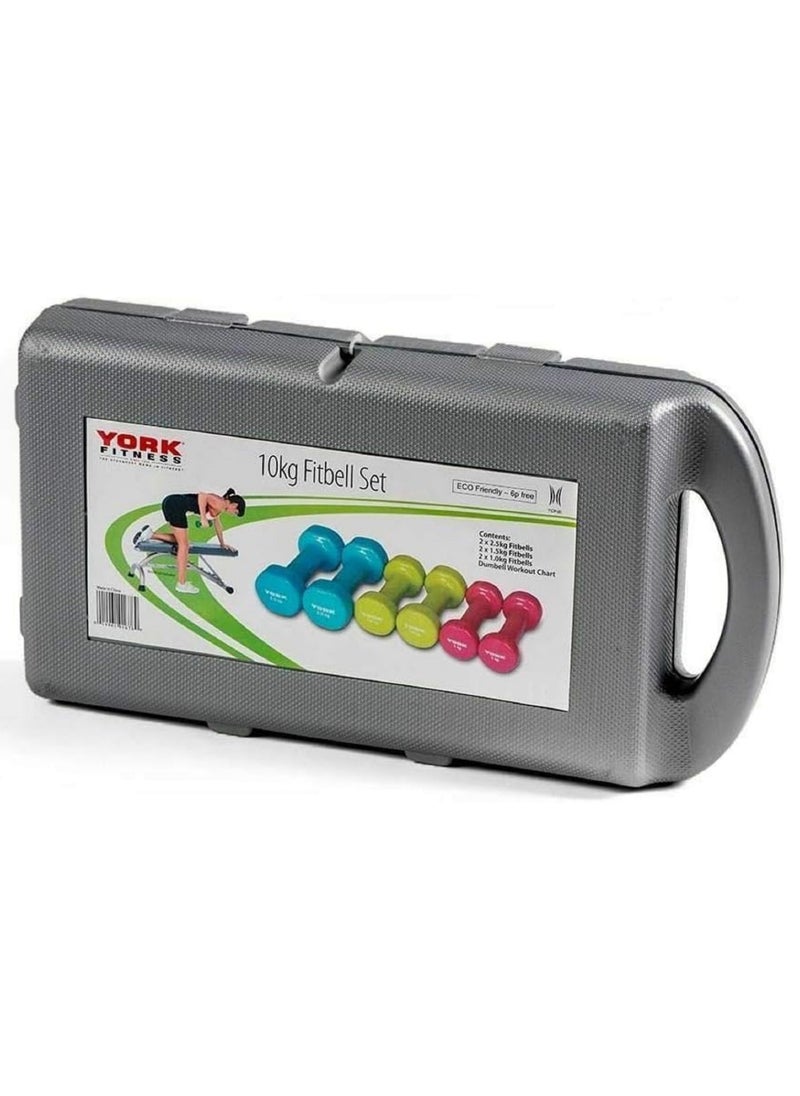 York Fitness 10Kg Vinyl Fitbell Set In A Case