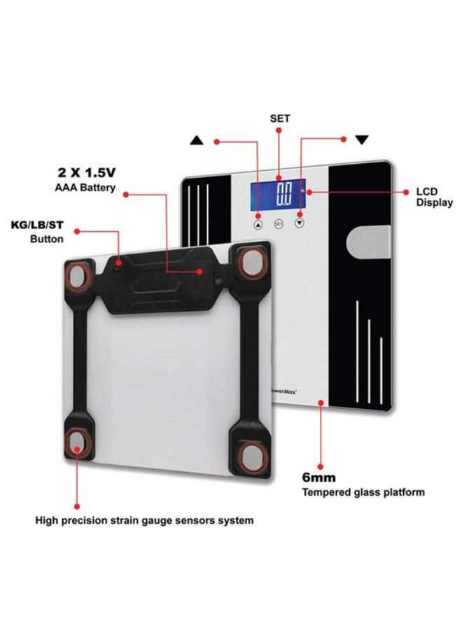 PowerMax Fitness Multi-User Digital Body Fat Scale - Smart BMI & Weight Scale, Body Composition Analyser with 12 User Memory, Human Body Capacity (Model: BCA-07)