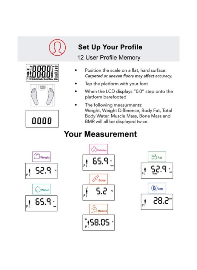 PowerMax Fitness Multi-User Digital Body Fat Scale - Smart BMI & Weight Scale, Body Composition Analyser with 12 User Memory, Human Body Capacity (Model: BCA-07)