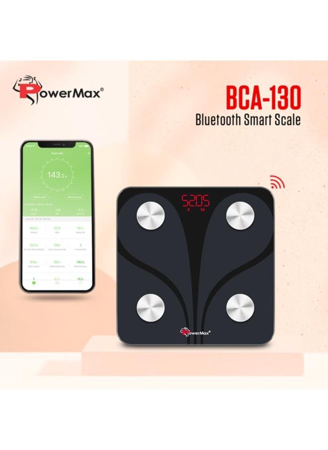 PowerMax Fitness Bluetooth Body Fat Scale - Smart BMI Digital Bathroom Wireless Weight Scale & Body Composition Analyser with SmartPhone App (Upto Foot Size 9 , Model: BCA-130)