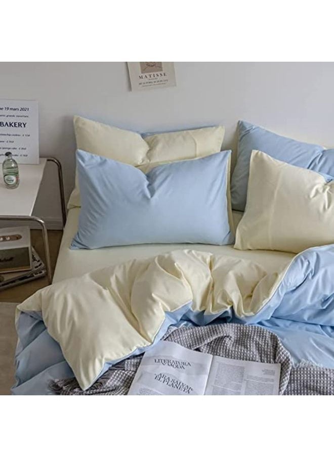 Comfortable and Cozy 4PCS Duvet Cover Single Size Bedsheet Set 400 Thread Count Full Sheet Set 1 Fitted Sheet 1 Duvet Cover 2 Pillowcases 120*200+25cm