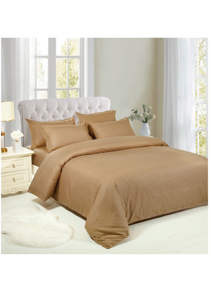 6 Piece Soft and Durable Duvet Cove Set King Size 1 pcs Duvet Cover 220x240cm 1 pcs Fitted Bedsheet 200x200+25cm 4 pcs Pillowcase 50x75cm Plain Brown Color